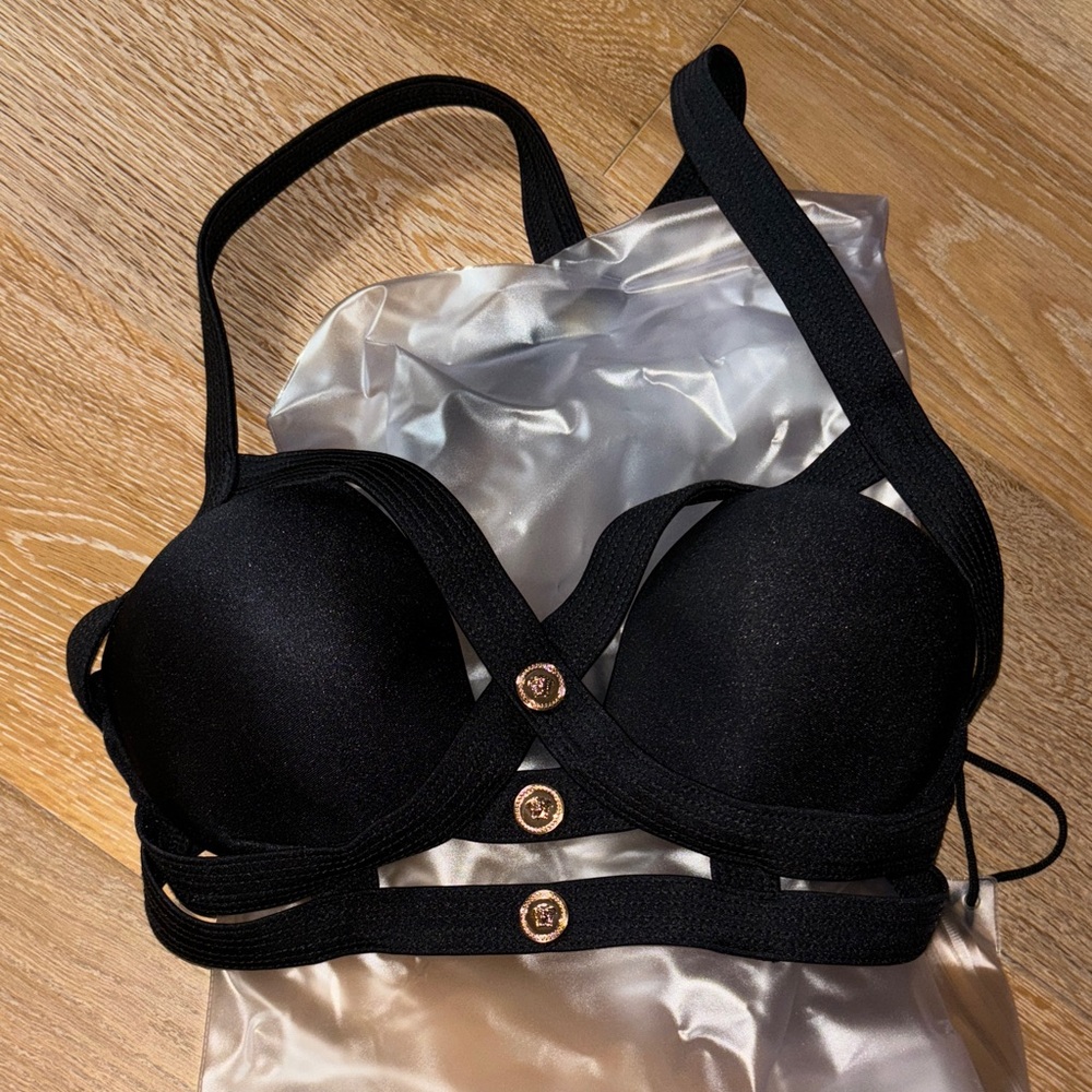 Versace Black Bra with Gold Accents